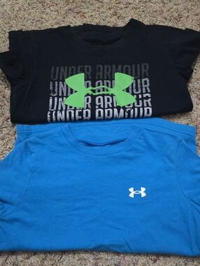 Boys Under Armour Black Tee with Neon Green Logo & Blue Short Sleeve Tee